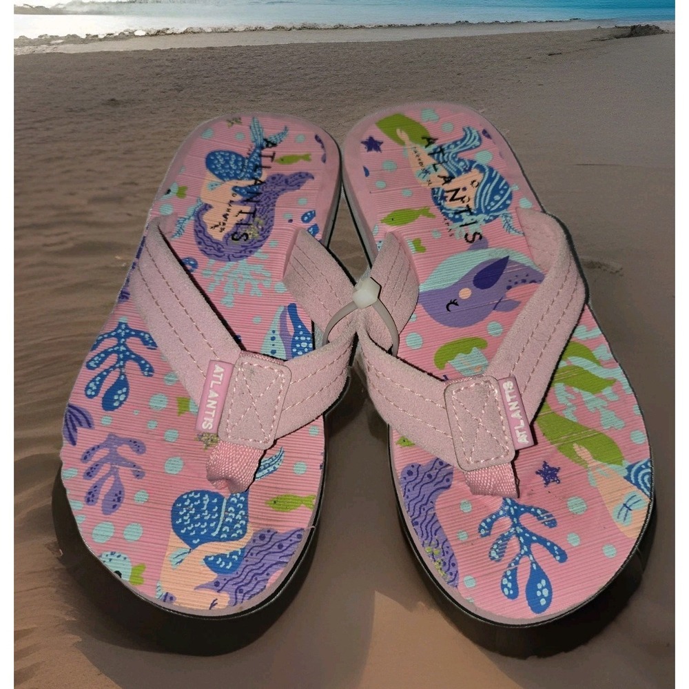 Atlantis Bahamas Pink Girls Flip Flops Mermaid Sandals Large 13